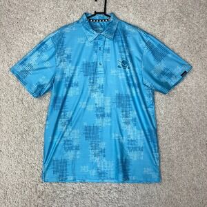 Tattoo Golf Shirt Mens Large Blue Skull Crossed Clubs Polo Performance Stretch